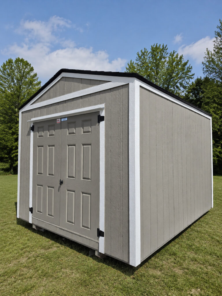 10X12 Shed with Clay siding and White trim and a roof