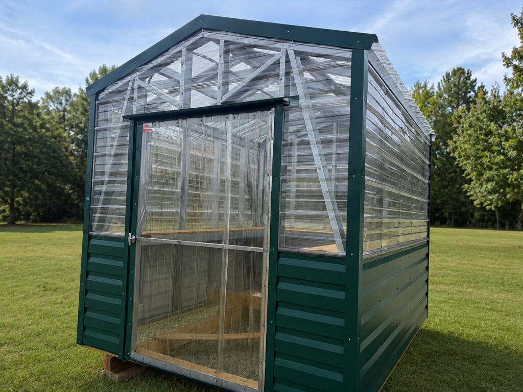 8X10 Greenhouse with siding and trim and a Greenhouse roof