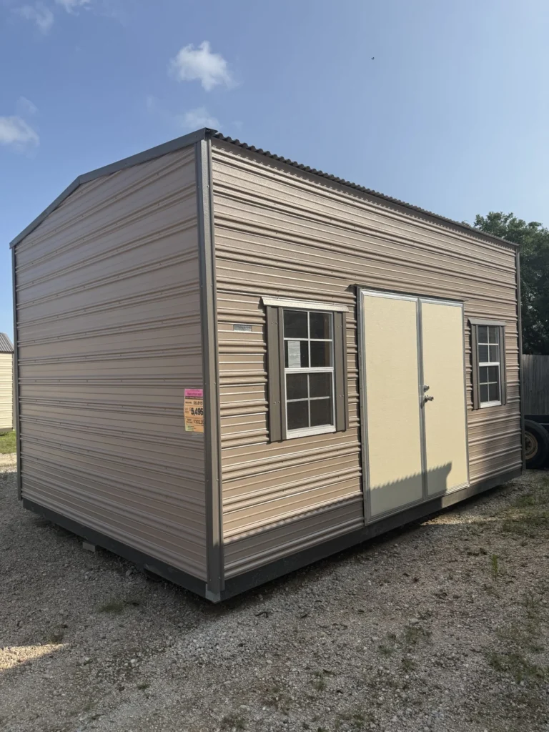 12X16 Shed with Oak siding and Burnished Slate trim and a Gable roof