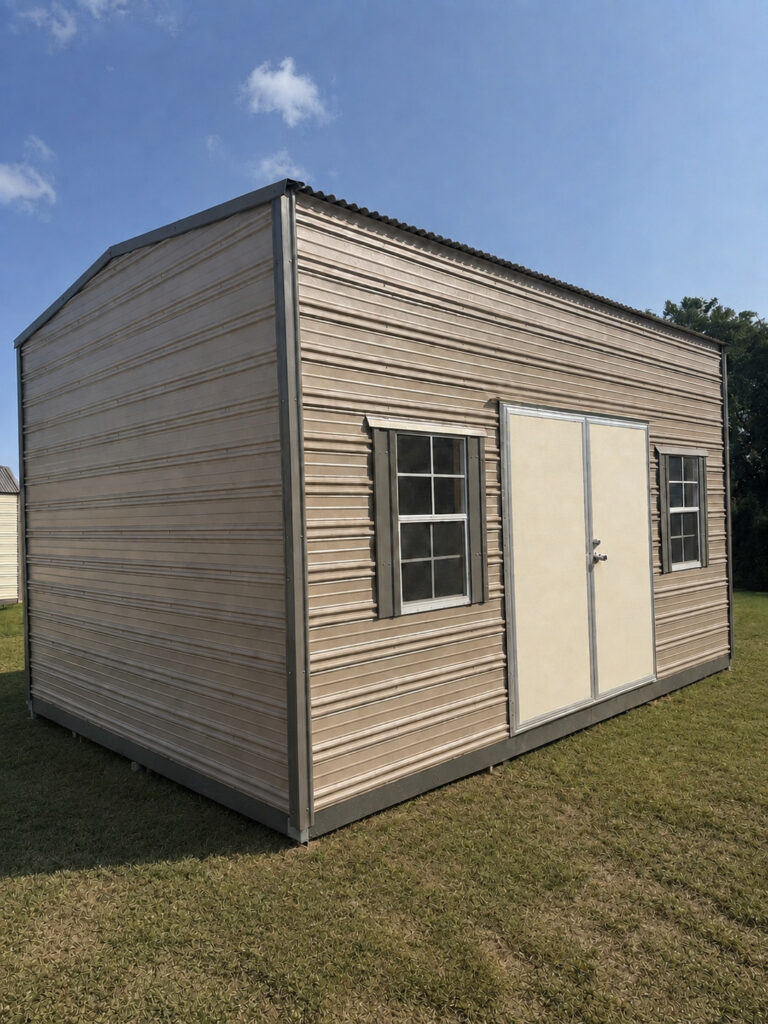 12X16 Shed with Oak siding and Burnished Slate trim and a Gable roof