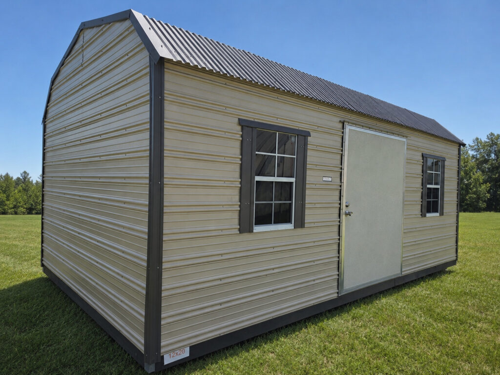 12X20 Shed with Beige siding and Burnished Slate trim and a Barn roof