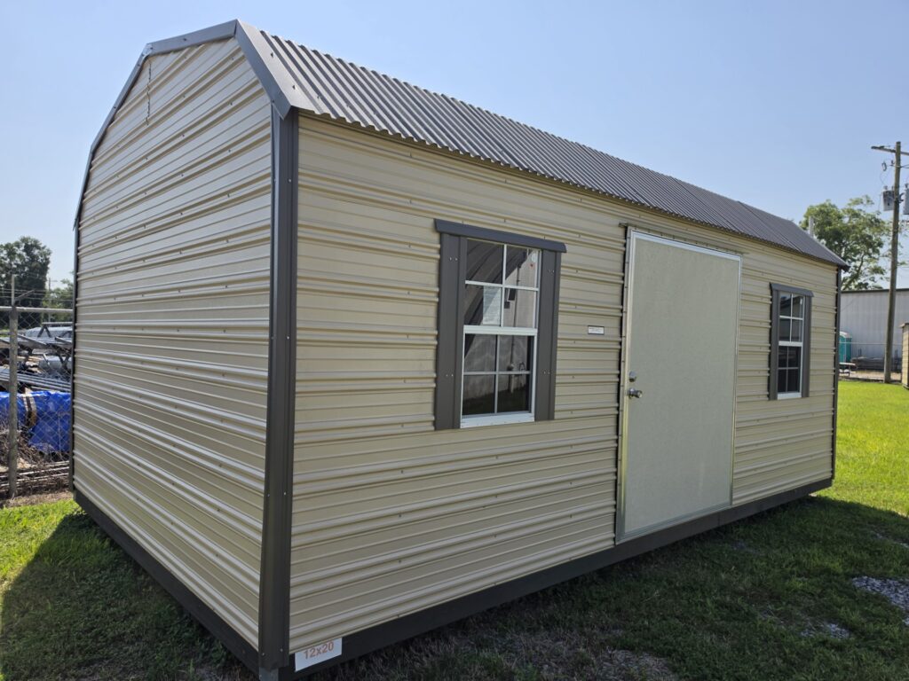 12X20 Shed with Beige siding and Burnished Slate trim and a Barn roof
