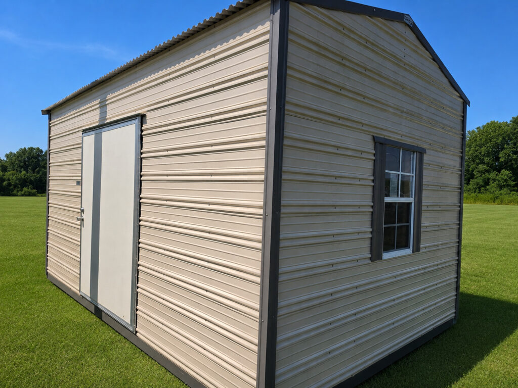 10X16 Workshop with Beige siding and Burnished Slate trim and a Gable roof