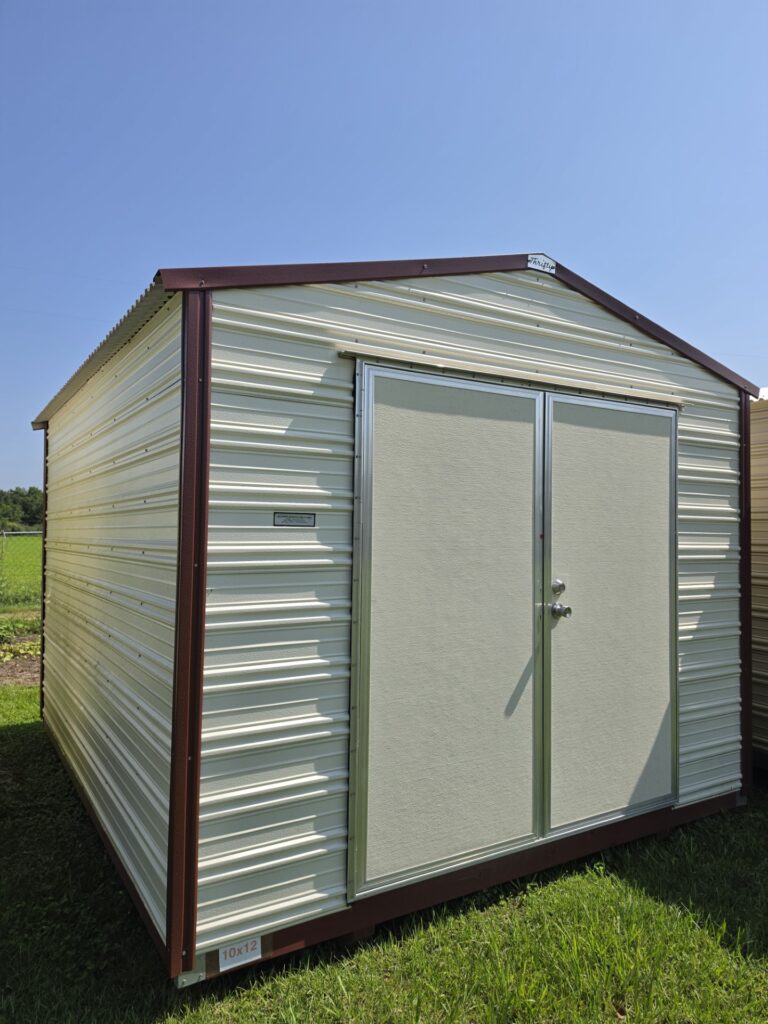 10X12 Workshop with Colonial White siding and Rustic Red trim and a Gable roof
