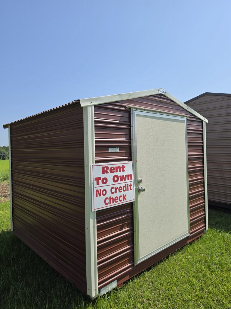 8X8 Shed with Rustic Red siding and Colonial White trim and a Gable roof