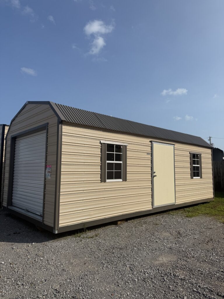 12X24 Shed with Beige siding and Burnished Slate trim and a Barn roof