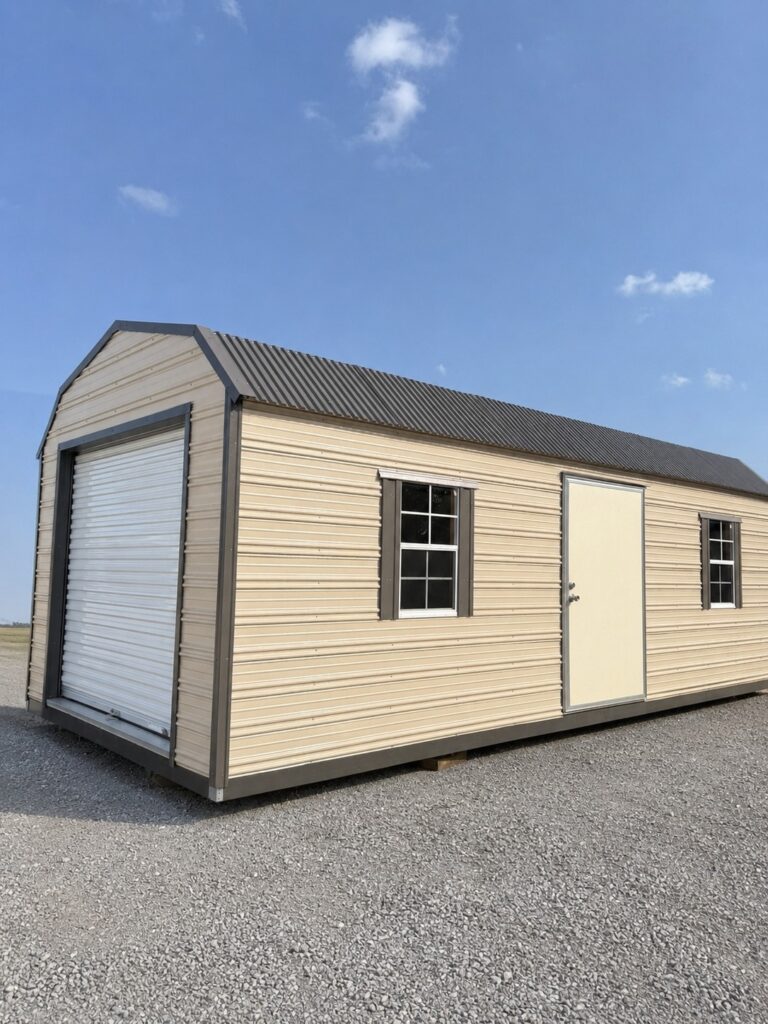 12X24 Shed with Beige siding and Burnished Slate trim and a Barn roof