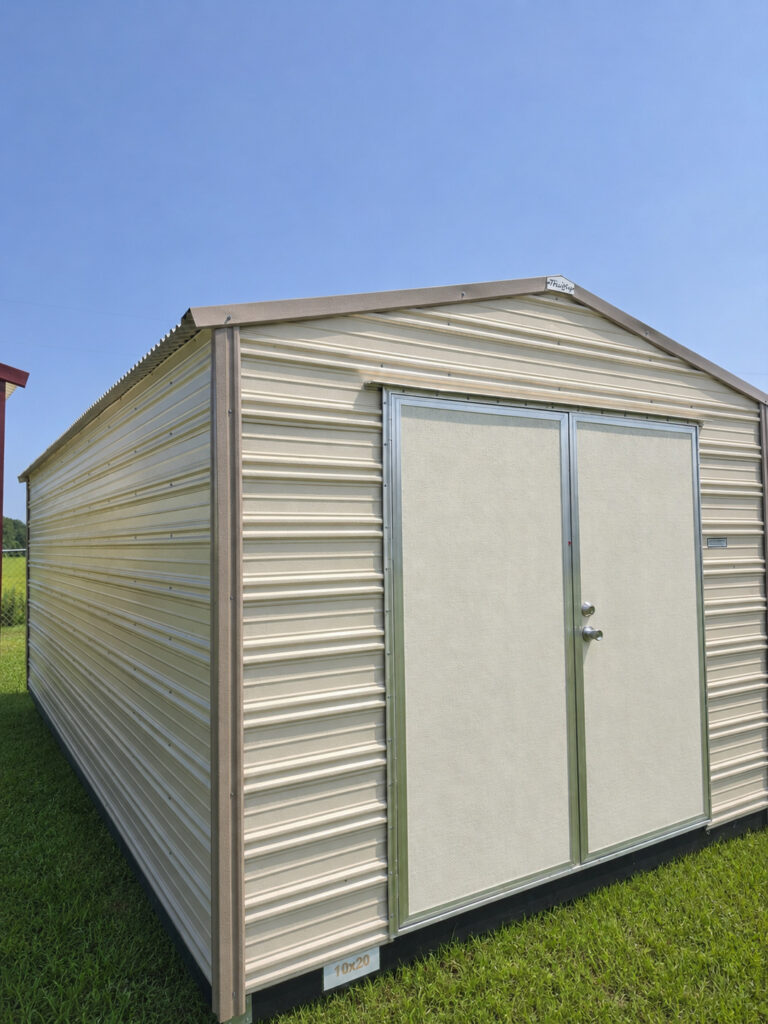 10X20 Shed with Beige siding and Oak trim and a Gable roof