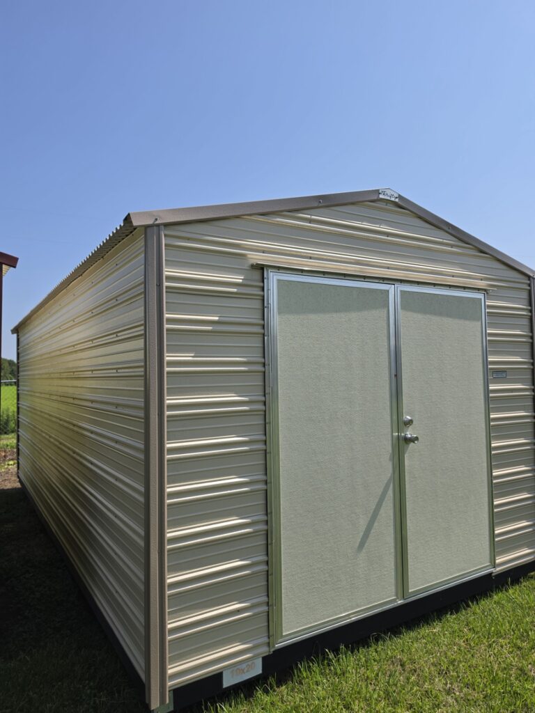 10X20 Shed with Beige siding and Oak trim and a Gable roof