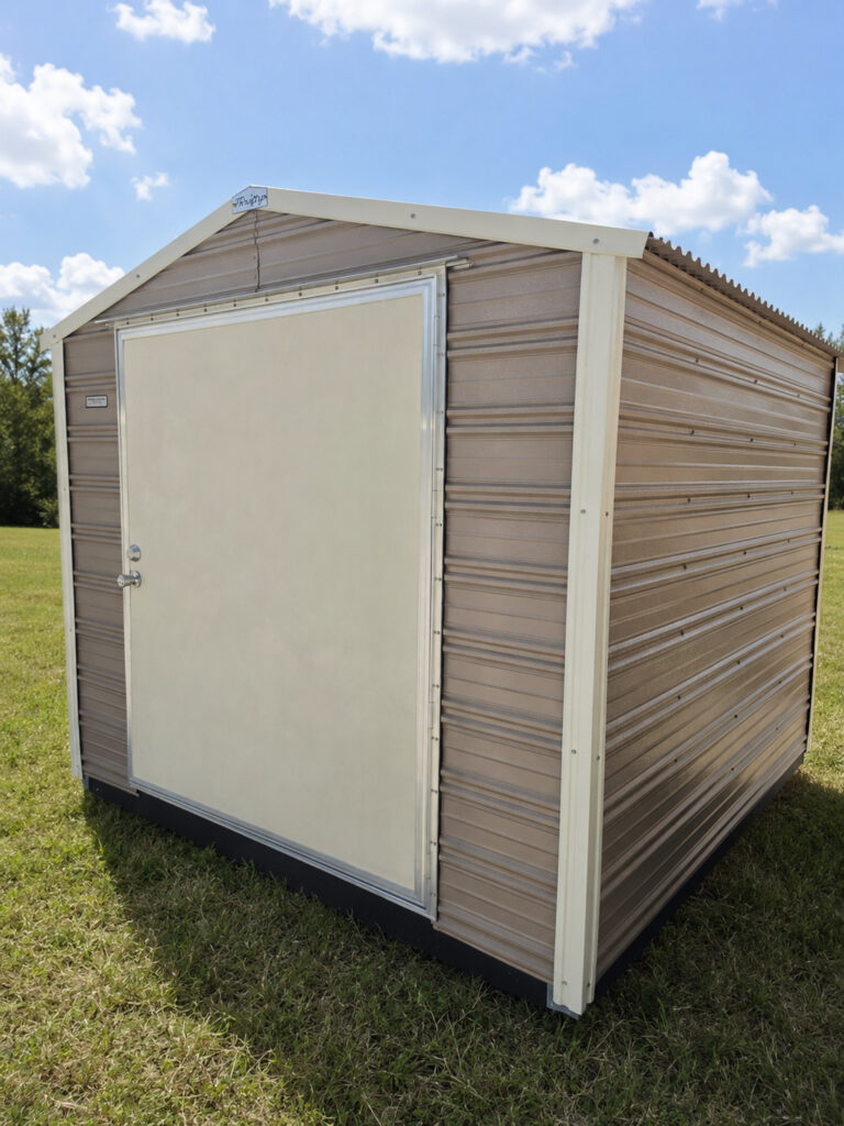 8X8 Shed with Oak siding and Colonial White trim and a Standard roof