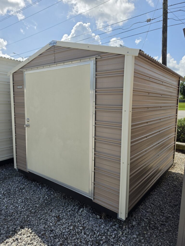 8X8 Shed with Oak siding and Colonial White trim and a Standard roof