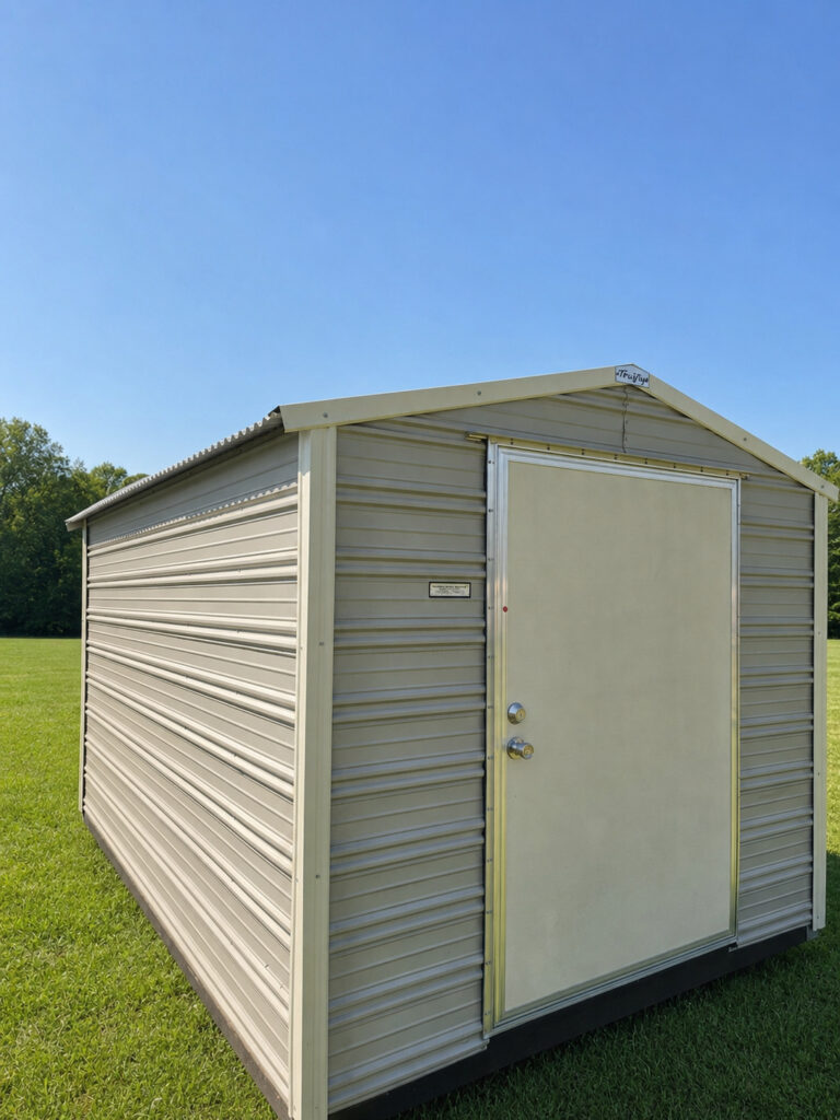 8X12 Shed with Ash Grey siding and Colonial White trim and a Gable roof