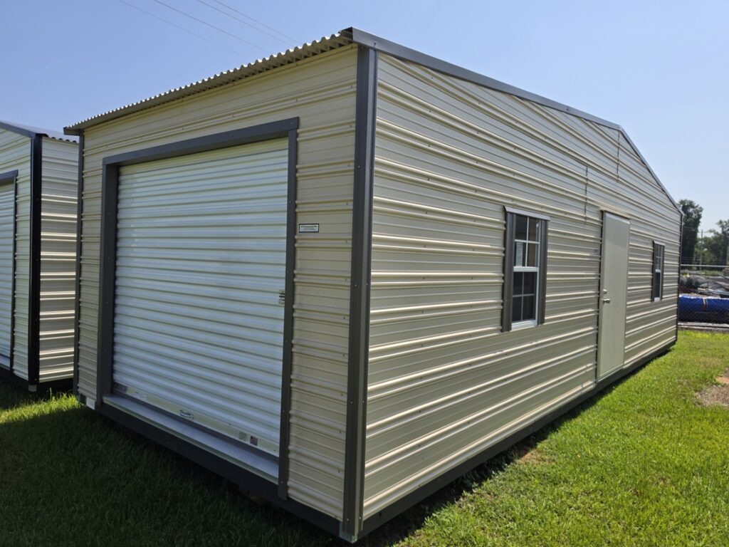 12X32 Shed with Beige siding and Burnished Slate trim and a Standard roof
