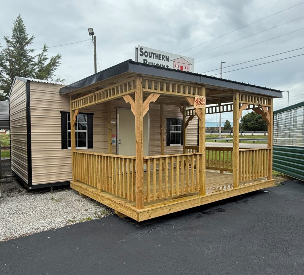 10X20 Shed with Beige siding and Black trim and a Gable roof