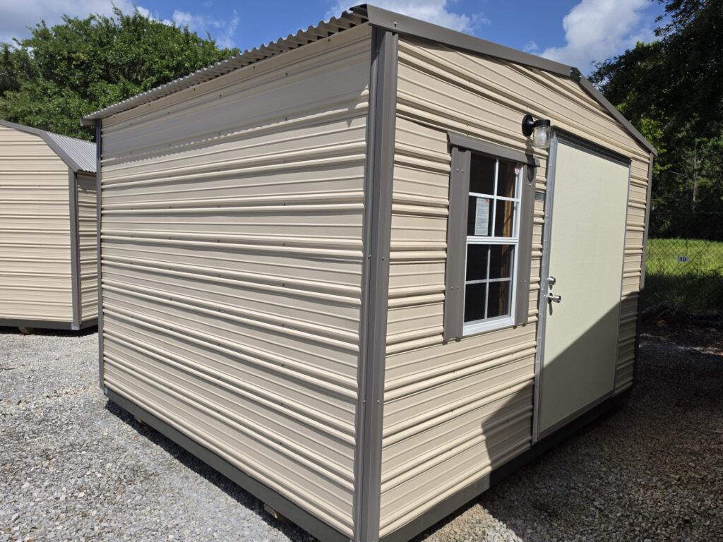 10X12 Shed with Beige siding and Burnished Slate trim and a Standard roof
