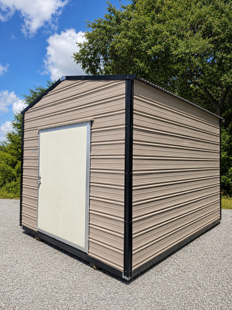 10X12 Shed with Oak siding and Black trim and a Gable roof