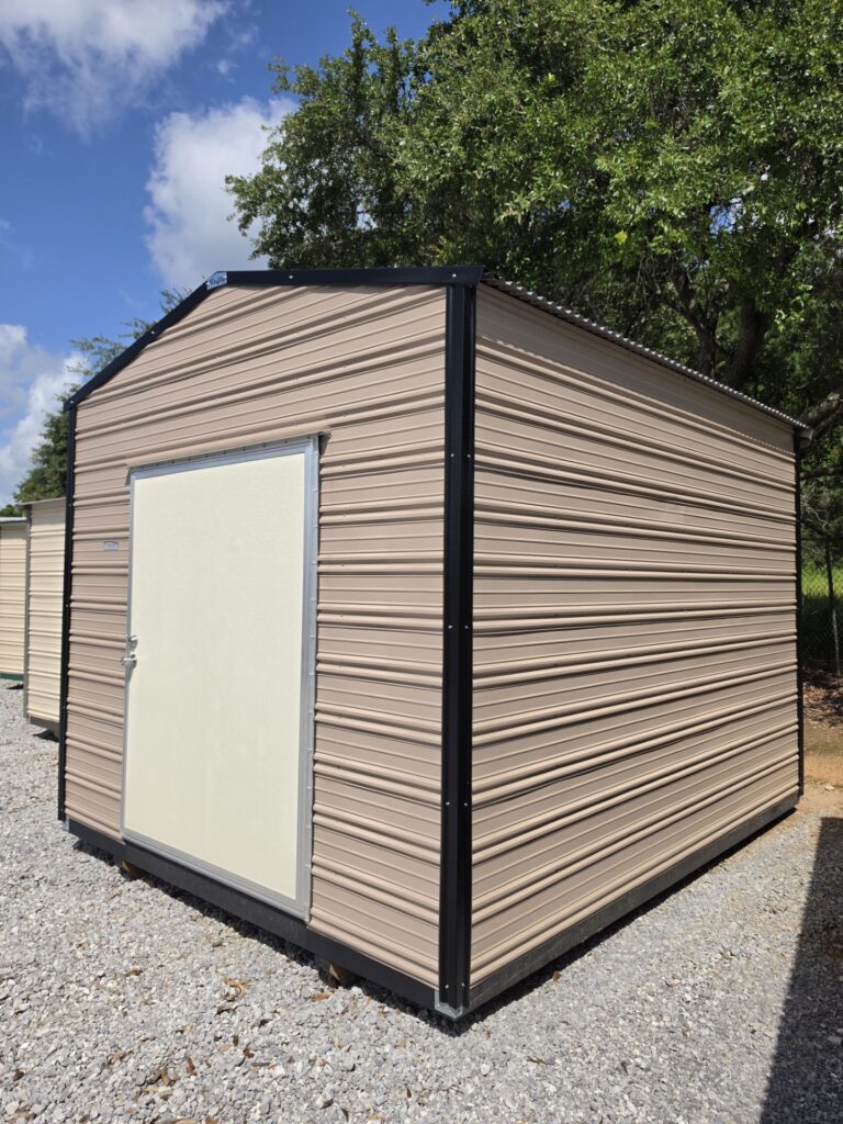 10X12 Shed with Oak siding and Black trim and a Gable roof