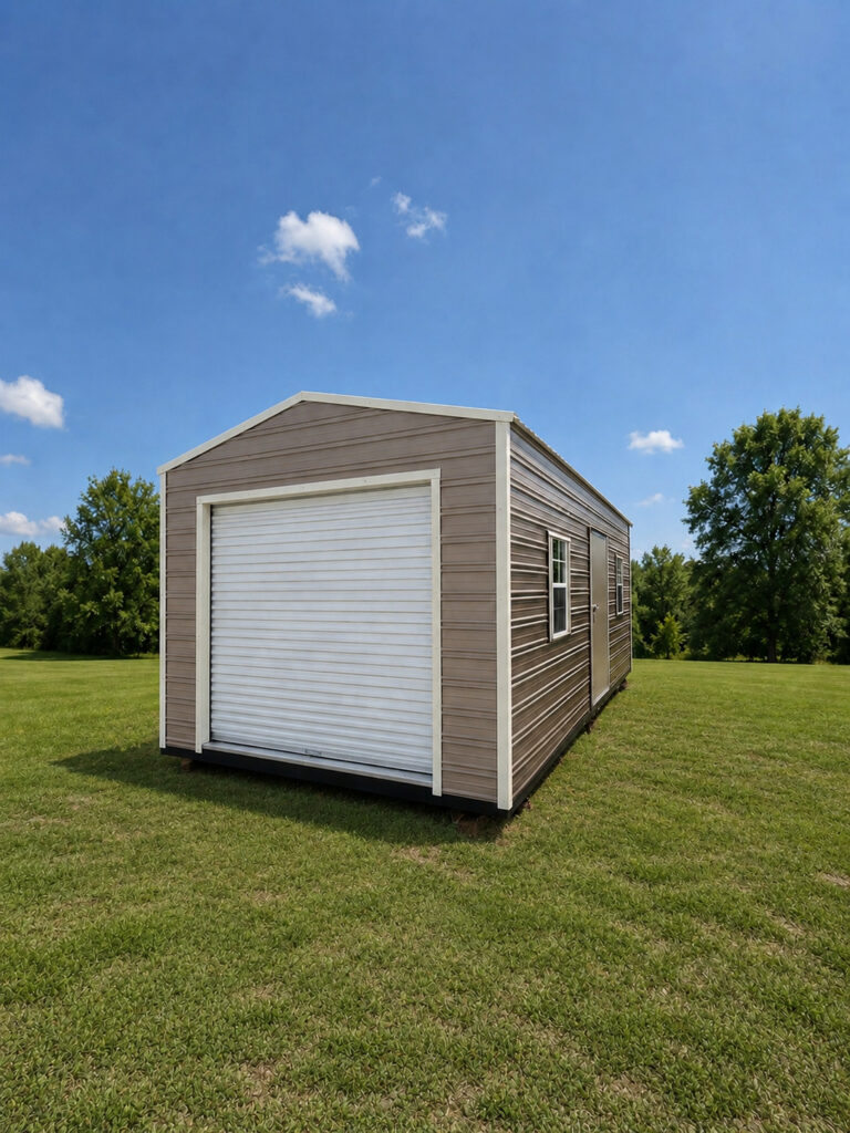 12X24 Shed with Oak siding and Colonial White trim and a Gable roof