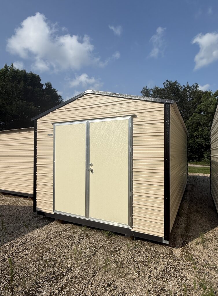 10X20 Shed with Beige siding and Black trim and a Gable roof