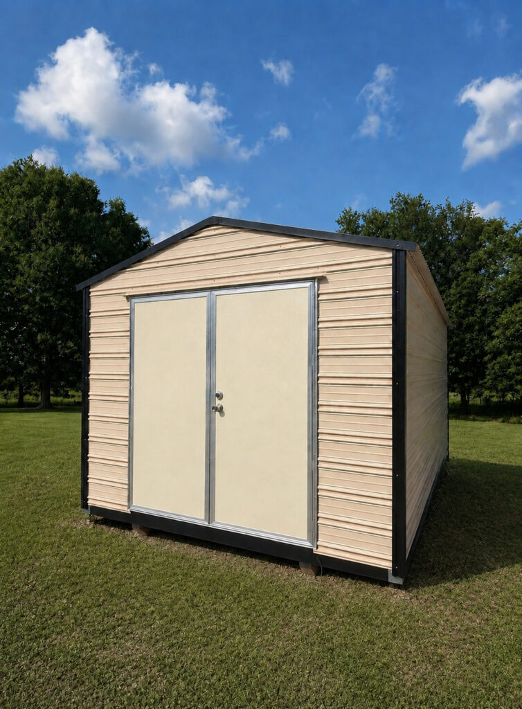 10X20 Shed with Beige siding and Black trim and a Gable roof
