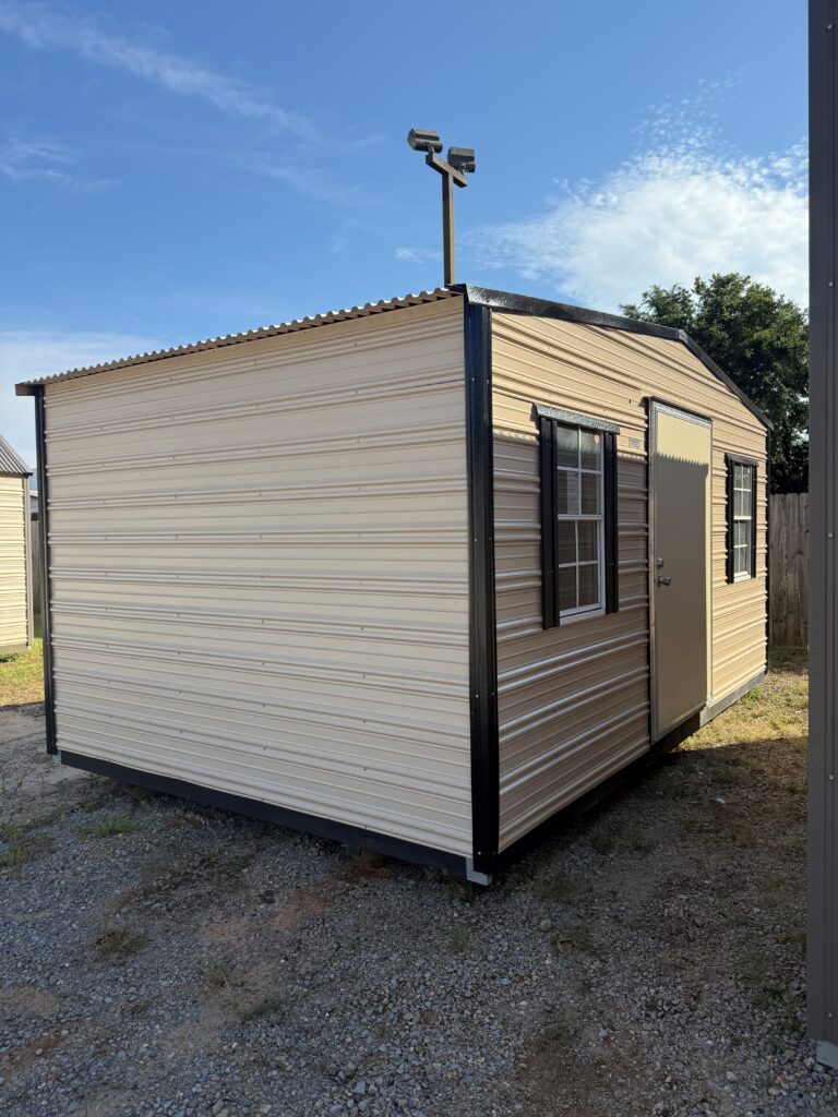10X16 Shed with Beige siding and Black trim and a Standard roof