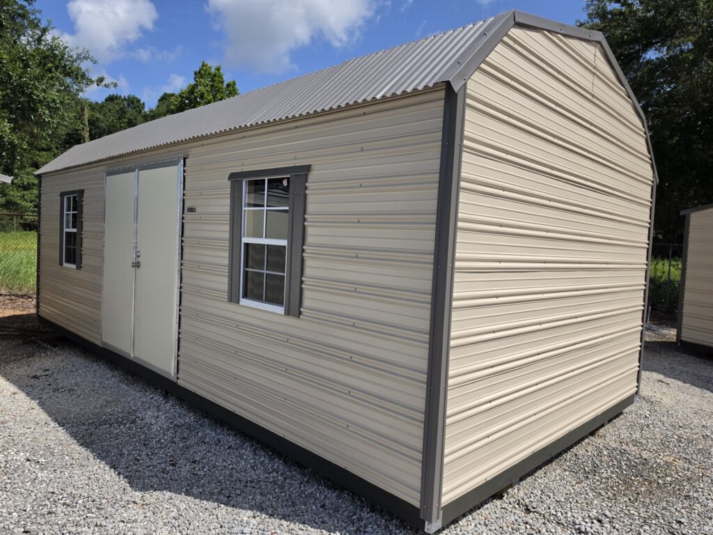 12X24 Shed with Beige siding and Burnished Slate trim and a Barn roof