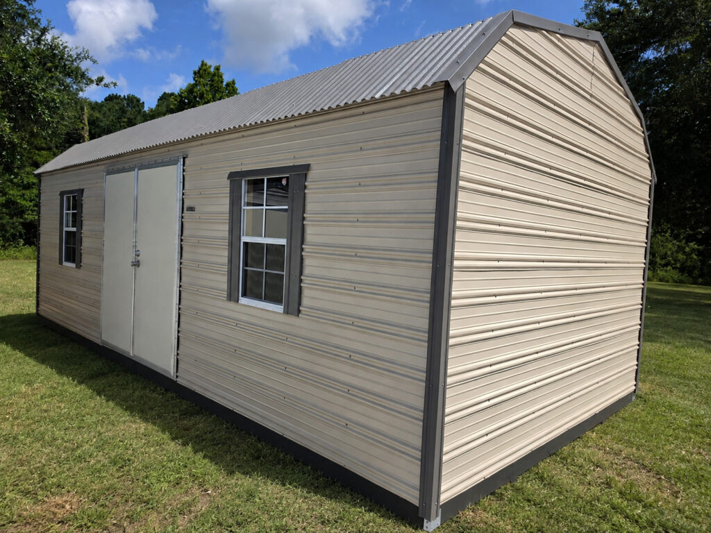 12X24 Shed with Beige siding and Burnished Slate trim and a Barn roof
