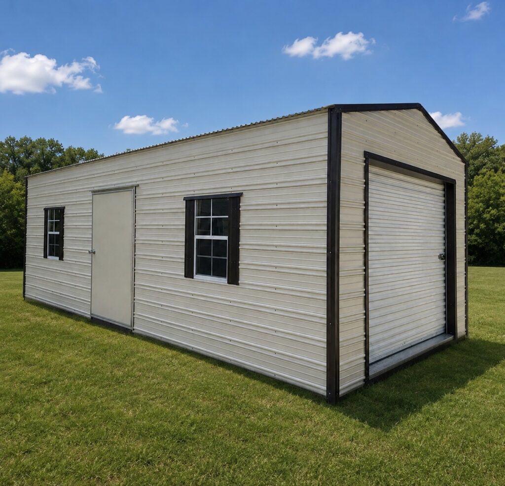 12X24 Shed with Colonial White siding and Black trim and a Gable roof