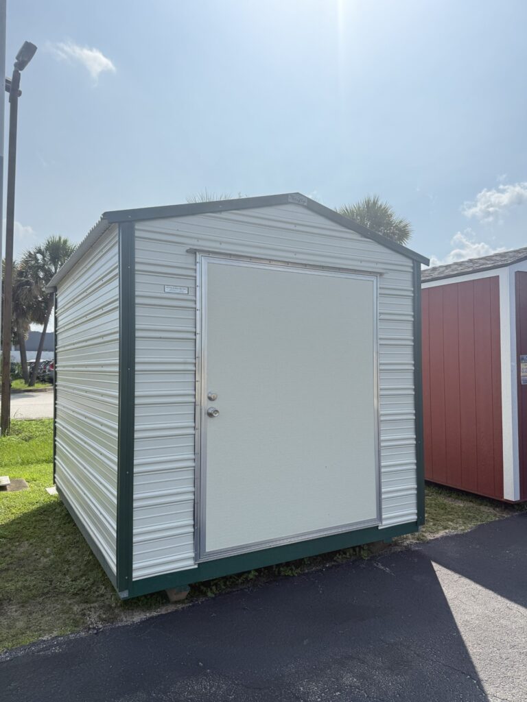 8X10 Shed with Colonial White siding and Evergreen trim and a Gable roof