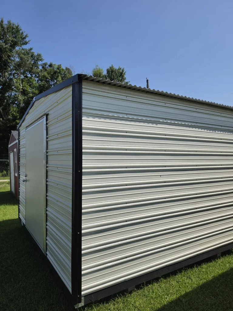 10X12 Shed with Colonial White siding and Black trim and a Standard roof