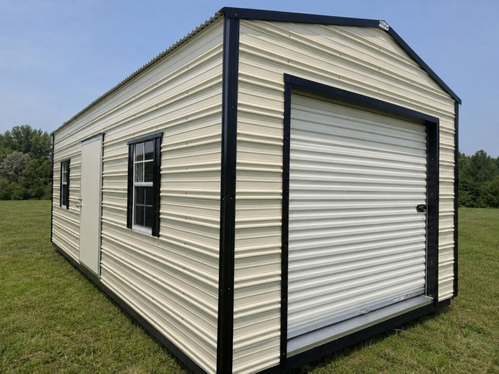12X24 Shed with Colonial White siding and Black trim and a Gable roof