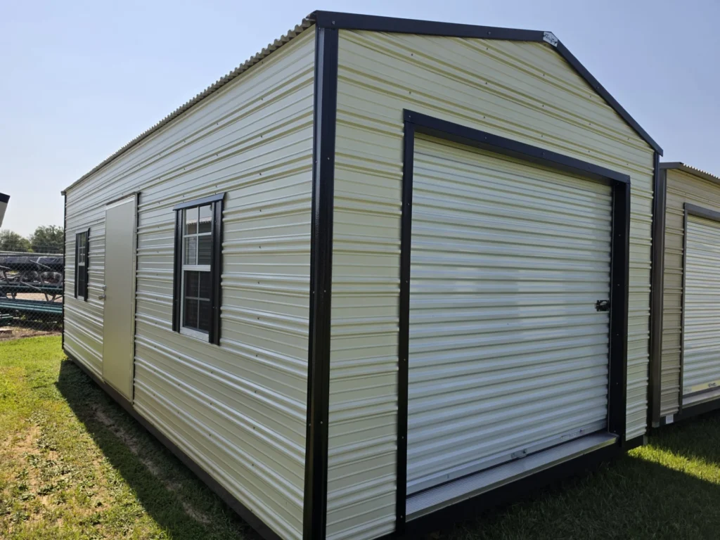 12X24 Shed with Colonial White siding and Black trim and a Gable roof