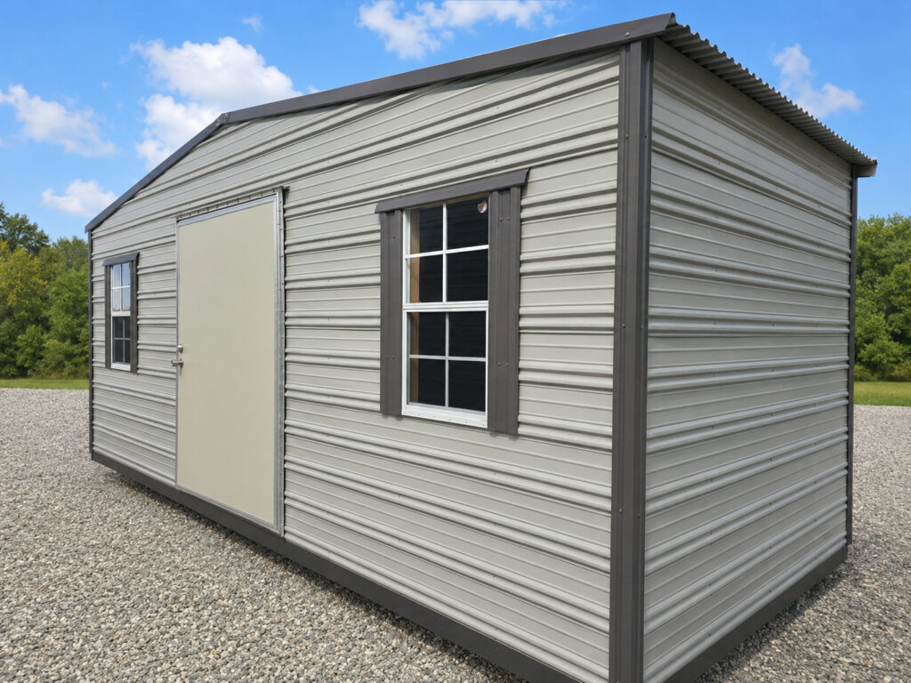 8X20 Shed with Ash Grey siding and Burnished Slate trim and a Standard roof