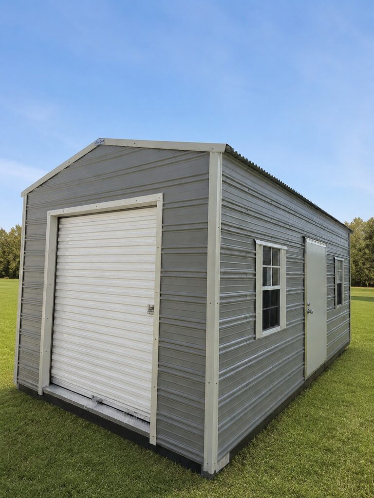 10X20 Shed with Ash Grey siding and Colonial White trim and a Gable roof