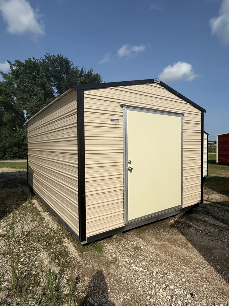 10X16 Shed with Beige siding and Black trim and a Gable roof