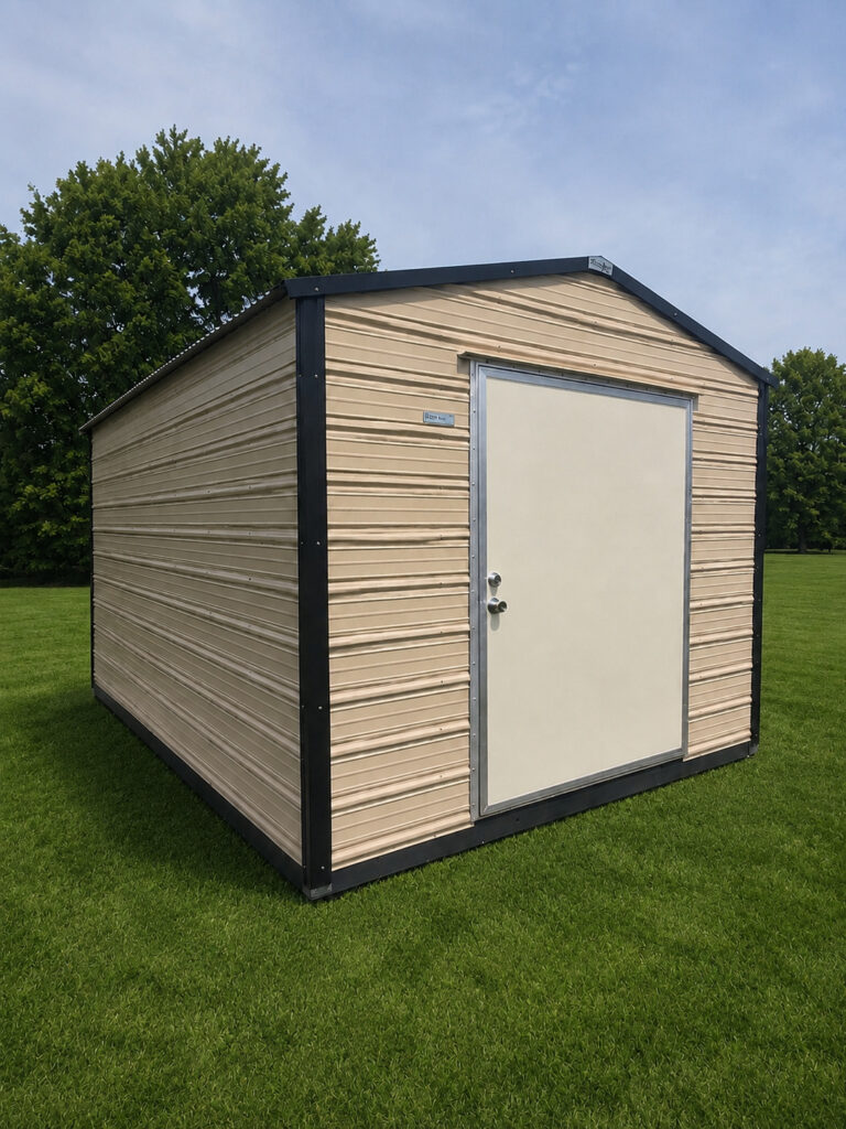 10X16 Shed with Beige siding and Black trim and a Gable roof