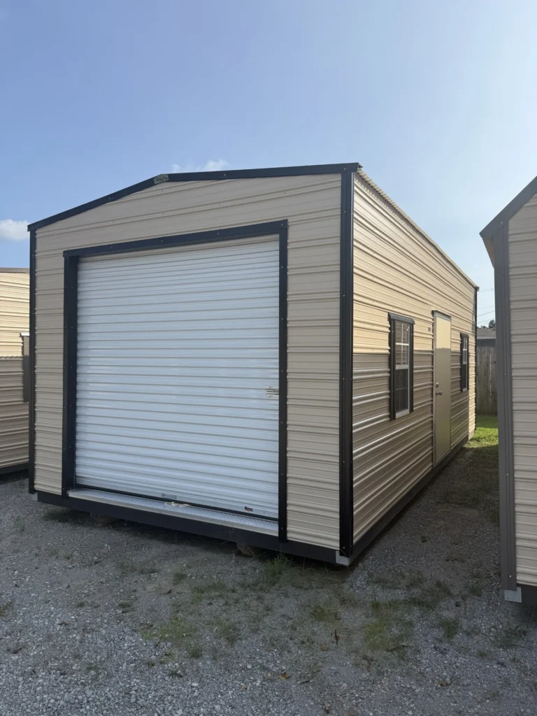 12X24 Shed with Beige siding and Black trim and a Gable roof