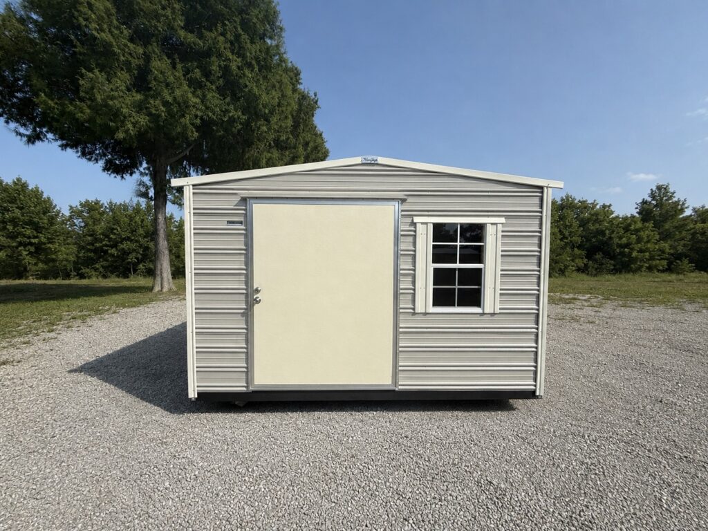 12X12 Shed with Ash Grey siding and Colonial White trim and a Standard roof