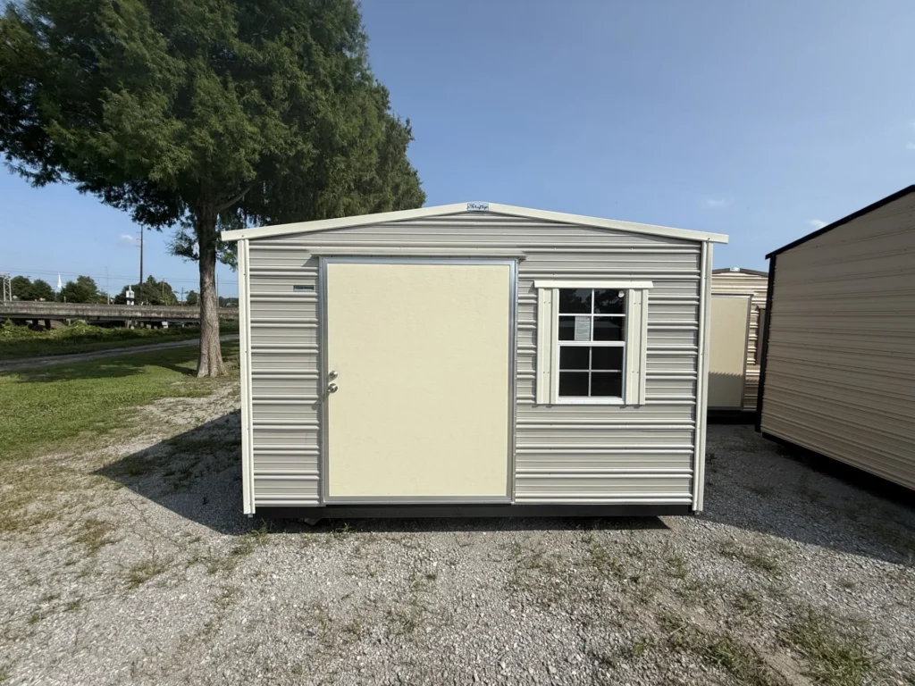 12X12 Shed with Ash Grey siding and Colonial White trim and a Standard roof