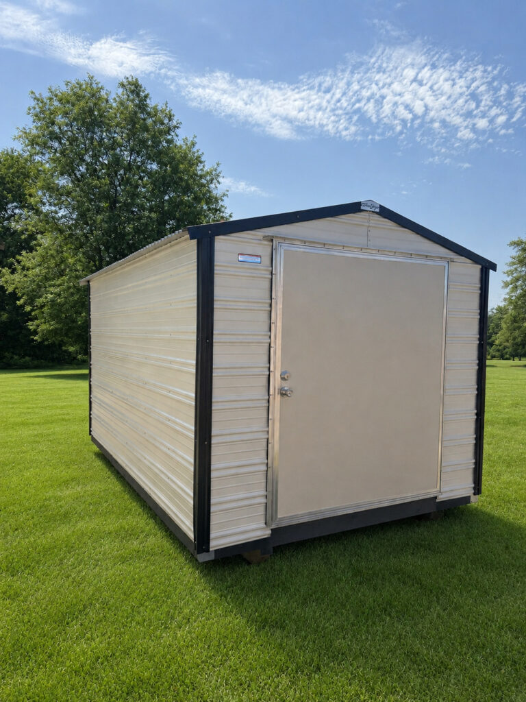 8X12 Shed with Colonial White siding and Black trim and a Gable roof