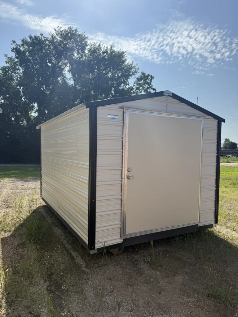 8X12 Shed with Colonial White siding and Black trim and a Gable roof