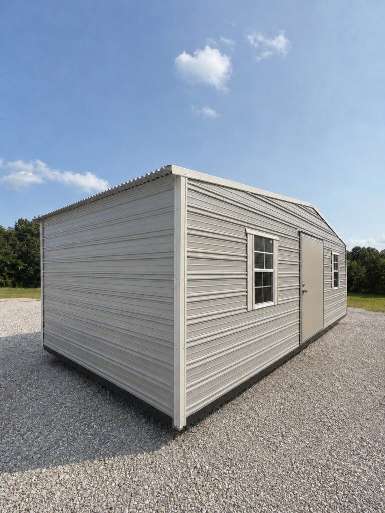 12X24 Shed with Ash Grey siding and Colonial White trim and a Standard roof