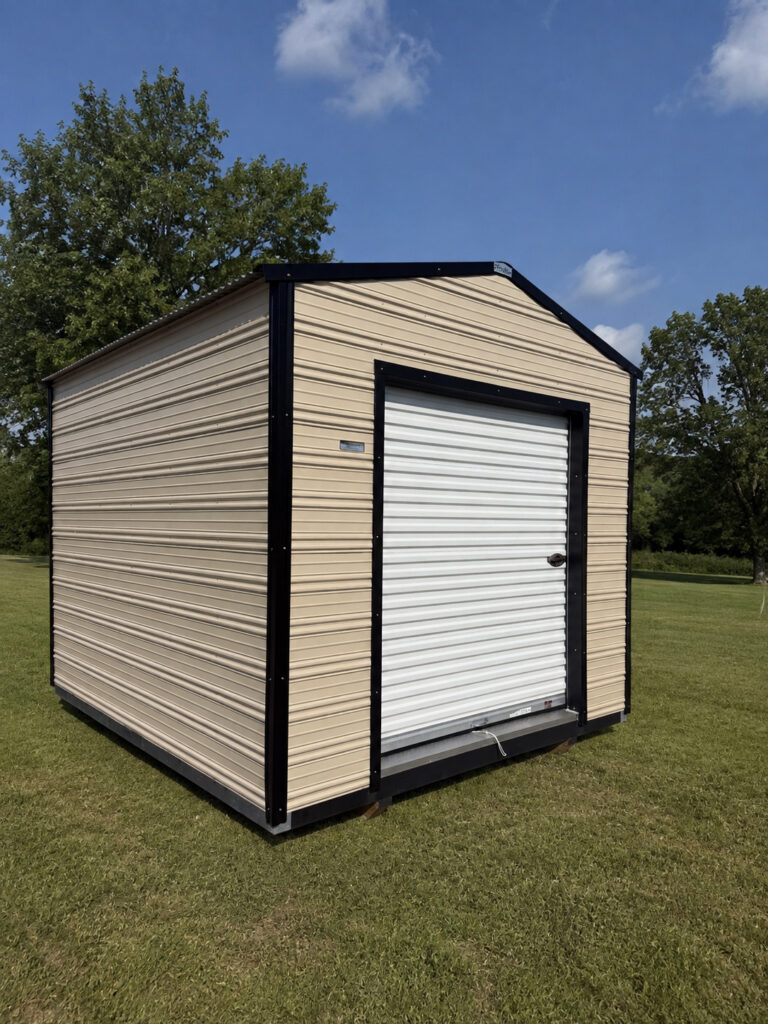 10X12 Shed with Beige siding and Black trim and a Gable roof