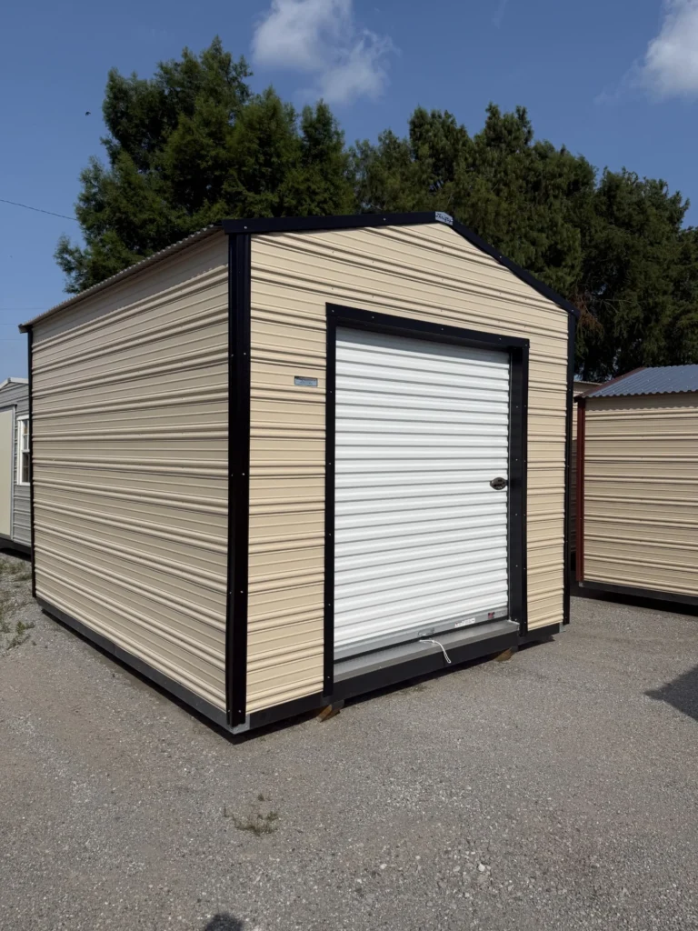 10X12 Shed with Beige siding and Black trim and a Gable roof