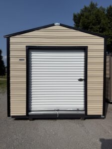 10X12 Shed with Beige siding and Black trim and a Gable roof