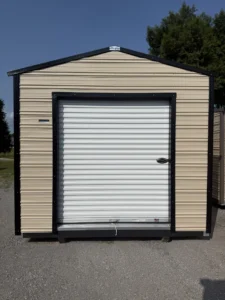 10X12 Shed with Beige siding and Black trim and a Gable roof