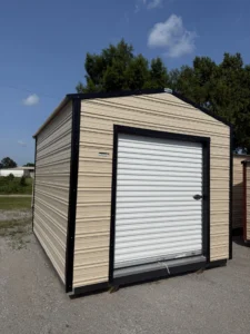10X12 Shed with Beige siding and Black trim and a Gable roof