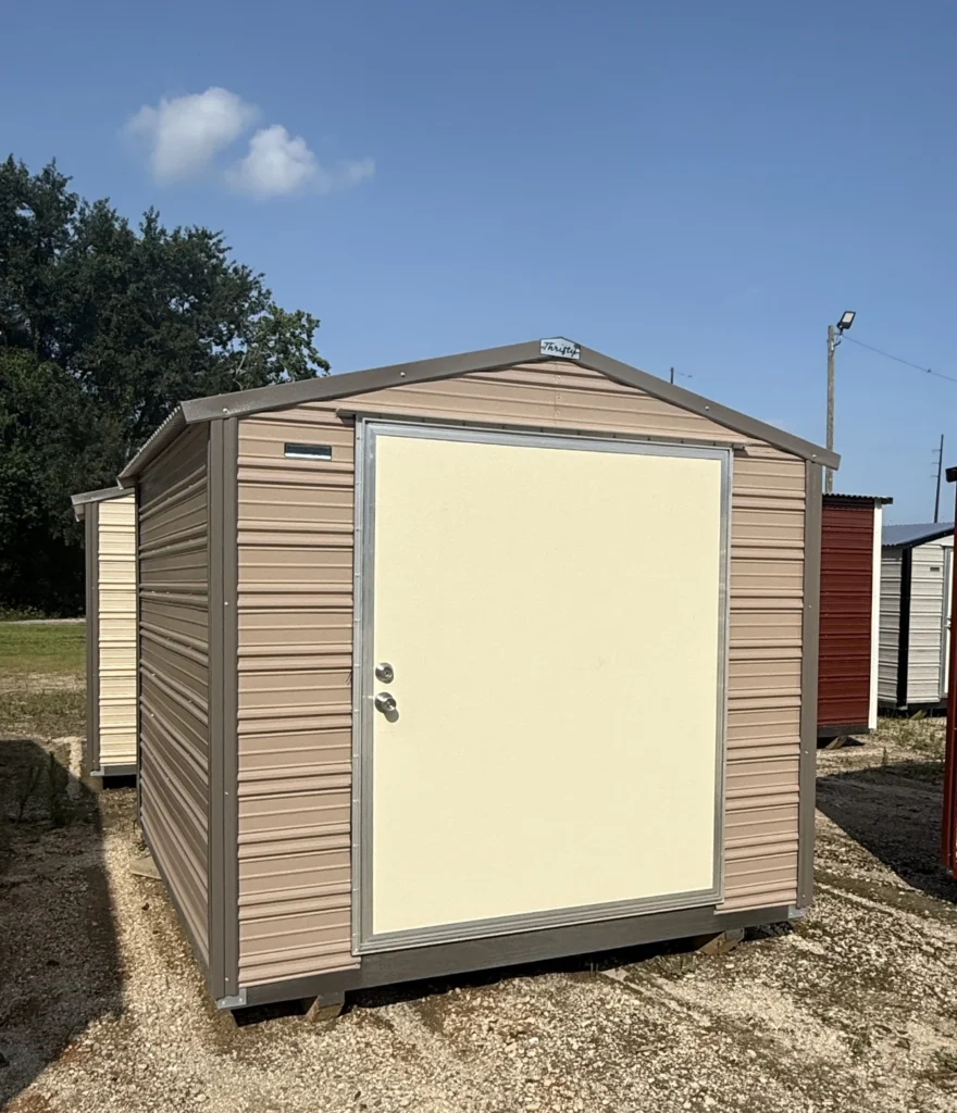 8X8 Shed with Oak siding and Burnished Slate trim and a Gable roof