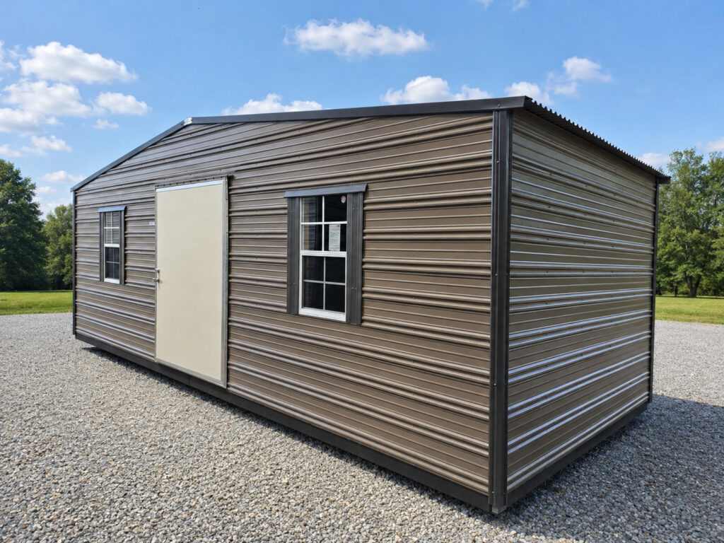 10X24 Shed with Oak siding and Burnished Slate trim and a Standard roof