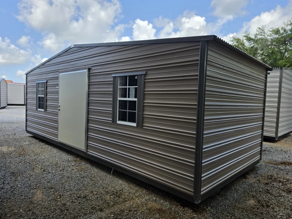 10X24 Shed with Oak siding and Burnished Slate trim and a Standard roof